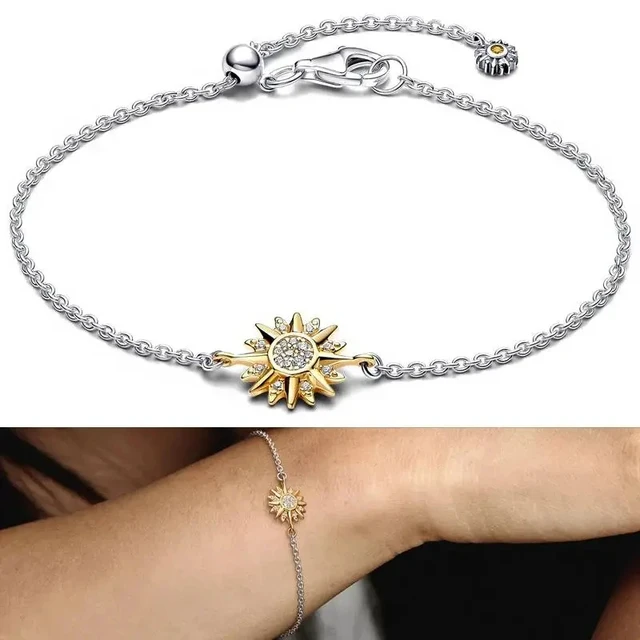 High Quality Women's 100% 925 Silver Original Logo Strength Necklace ME Series Two tone Shining Solar Chain Bracelet