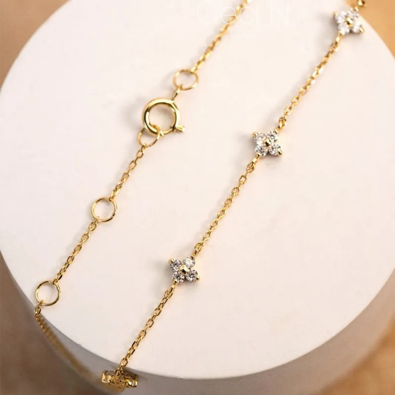 925 Sterling Silver Plated 18k Gold Shiny Zircon Flower Bracelet for Women Girl Korean Temperament Exquisite Jewelry Gifts