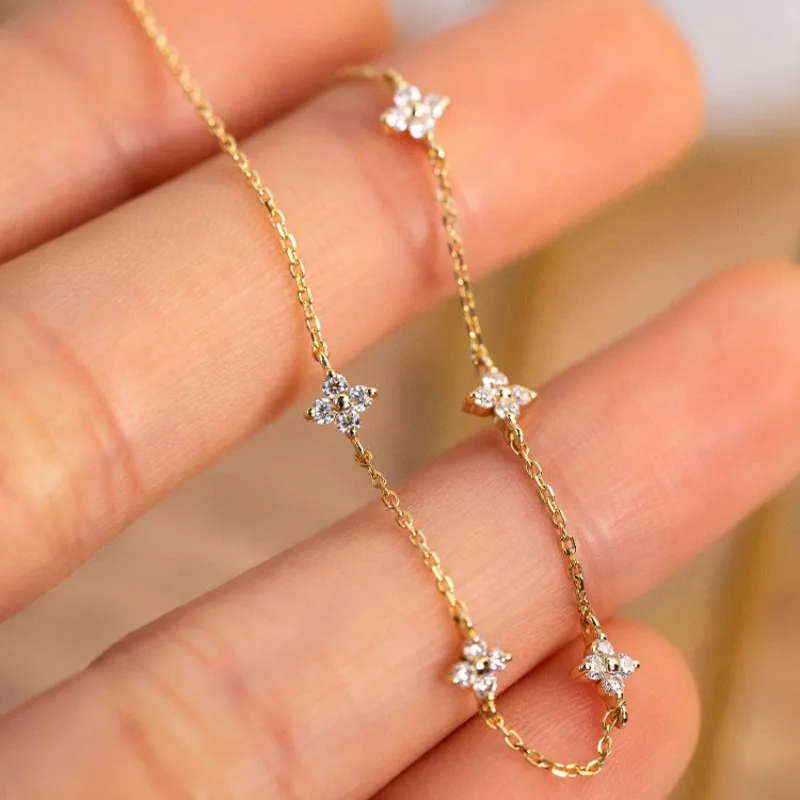 925 Sterling Silver Plated 18k Gold Shiny Zircon Flower Bracelet for Women Girl Korean Temperament Exquisite Jewelry Gifts