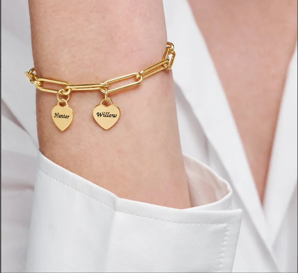 Personalized Name Bracelet Custom Rory Link Heart Pendant Bracelet | Custom Multiple Names Mother's Day Jewelry Gift for Her Mom