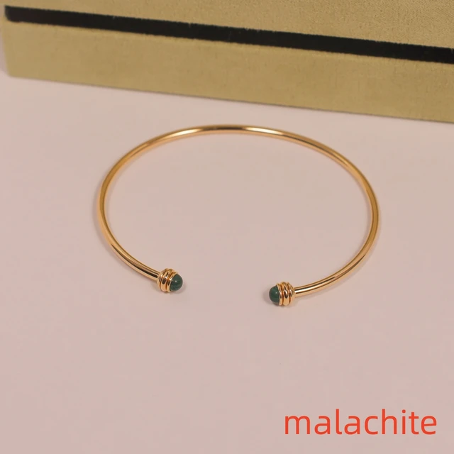 Rose Gold Natural Stone Rotating Cylindrical Bead Open Bracelet Women 925 Sterling Silver Luxury Fashion Brand Party Jewelry