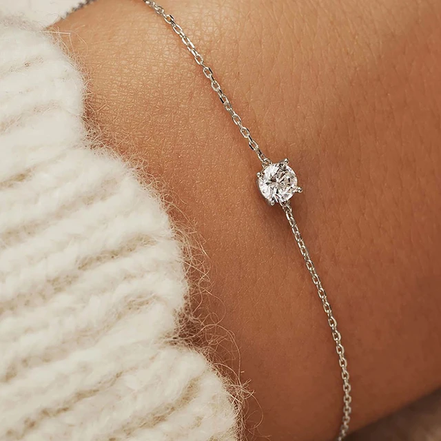 DWJ 18K Gold Zircon Simple Round Stackable Bracelets for Women 925 Sterling Silver Wedding Original High Quality  Fine Jewelry