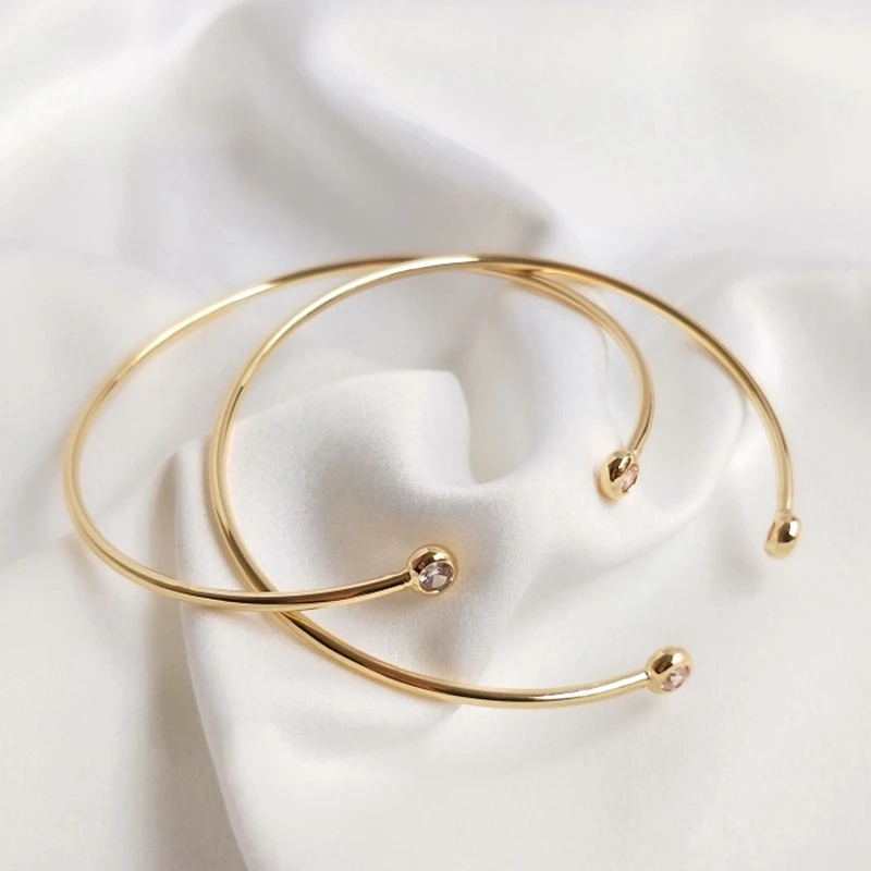 Strengthen Color Retention 14K True Gold Filled Manual Natural Zircon Copper Bracelets Cuff Bangles DIY Jewelry