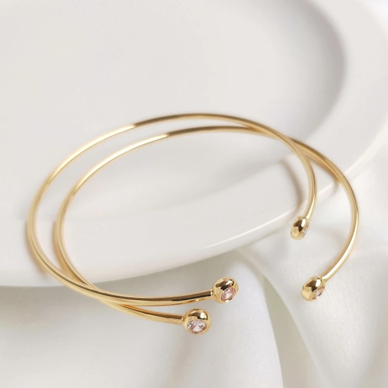Strengthen Color Retention 14K True Gold Filled Manual Natural Zircon Copper Bracelets Cuff Bangles DIY Jewelry
