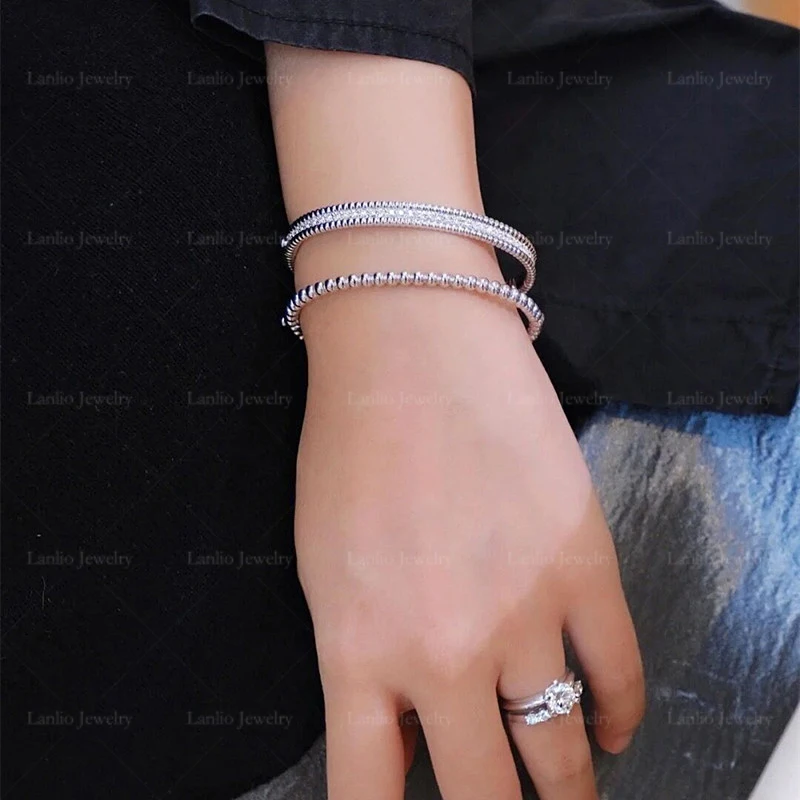Luxury High Quality Brand Jewelry 925 Sterling Silver Single Row Zircon Bracelet Women's Simple Fashion Temperament Party Gift