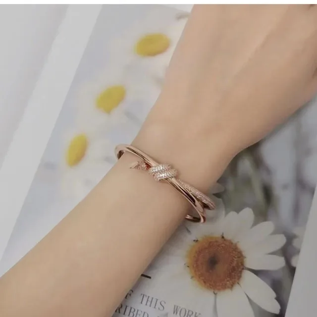 European Exquisite Classic Rose Gold Rope Knot Bracelet For Women High-End Fashion Luxury Brand High-Quality Jewelry Party Gifts