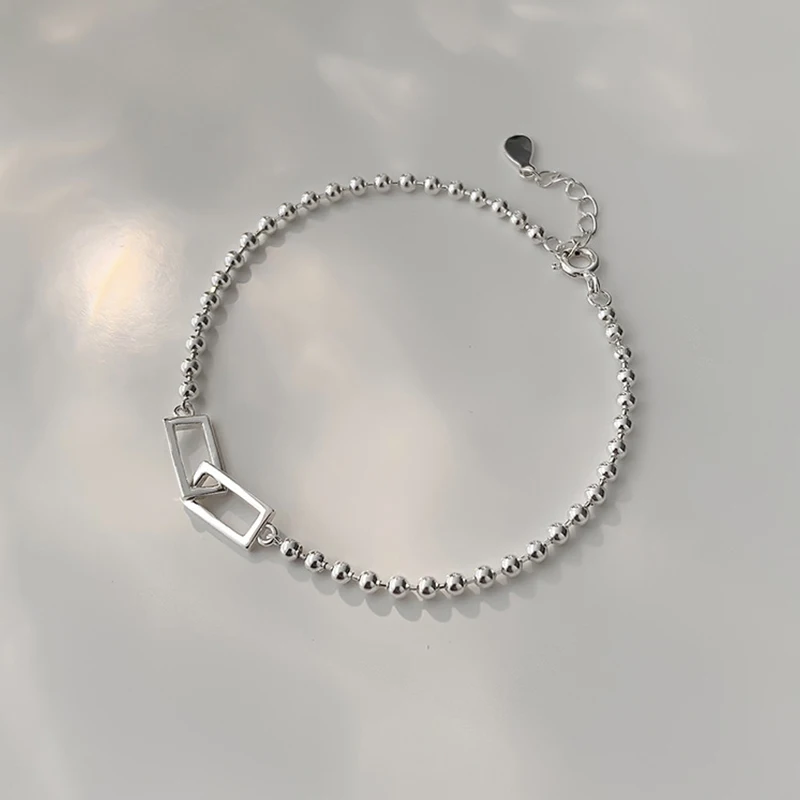 925 Sterling Silver Geometric Square Bead Bracelet Women's Fashion Simple Bracelet Wedding Temperament Jewelry Birthday Gift