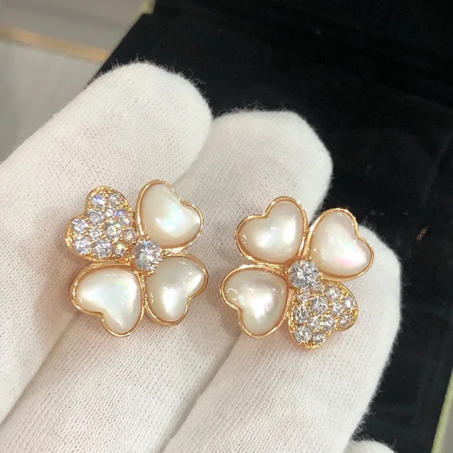 Fashionable Hot selling Rose Gold White Fritillaria Small Love Lucky Grass Flower Earrings for Women Sweet and Romantic Gifts