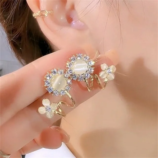 Korean Fresh Cute CZ Hook Zircon Stud Earrings For Women Sweet Pearl Opal Flower Earring Girls Temperament Jewelry Gifts Hot