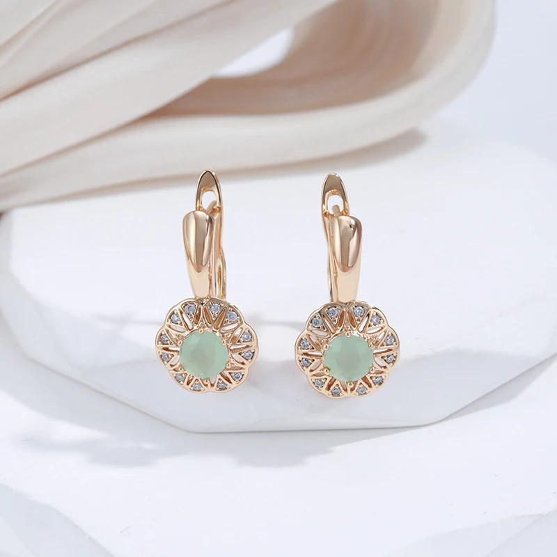 SYOUJYO Lake Green Natural Zircon Drop Earrings For Women 585 Rose Gold Color Wedding Jewelry Classic Trendy English Earring