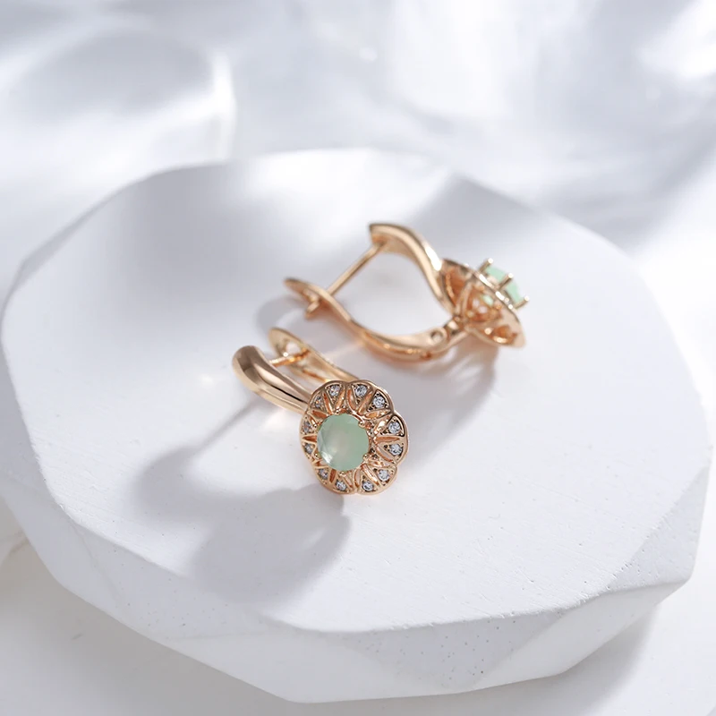 SYOUJYO Lake Green Natural Zircon Drop Earrings For Women 585 Rose Gold Color Wedding Jewelry Classic Trendy English Earring