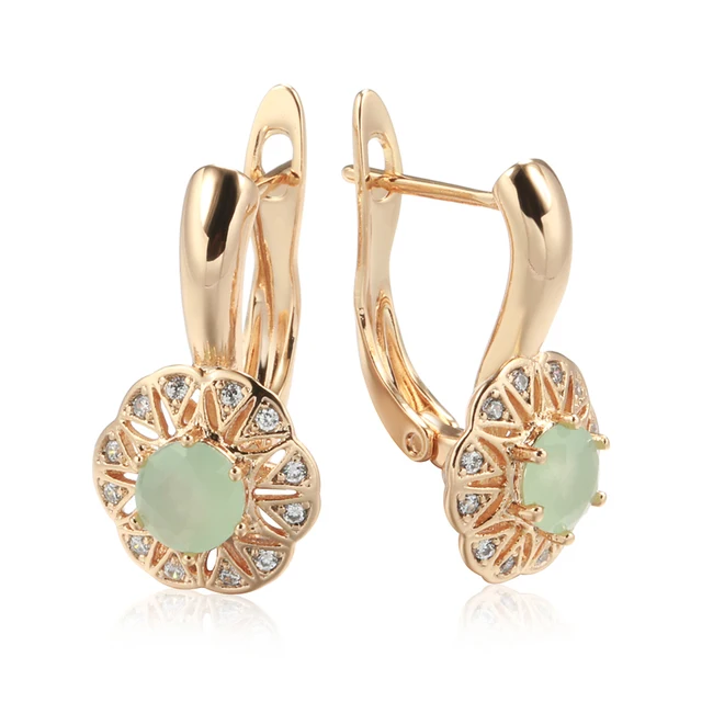 SYOUJYO Lake Green Natural Zircon Drop Earrings For Women 585 Rose Gold Color Wedding Jewelry Classic Trendy English Earring