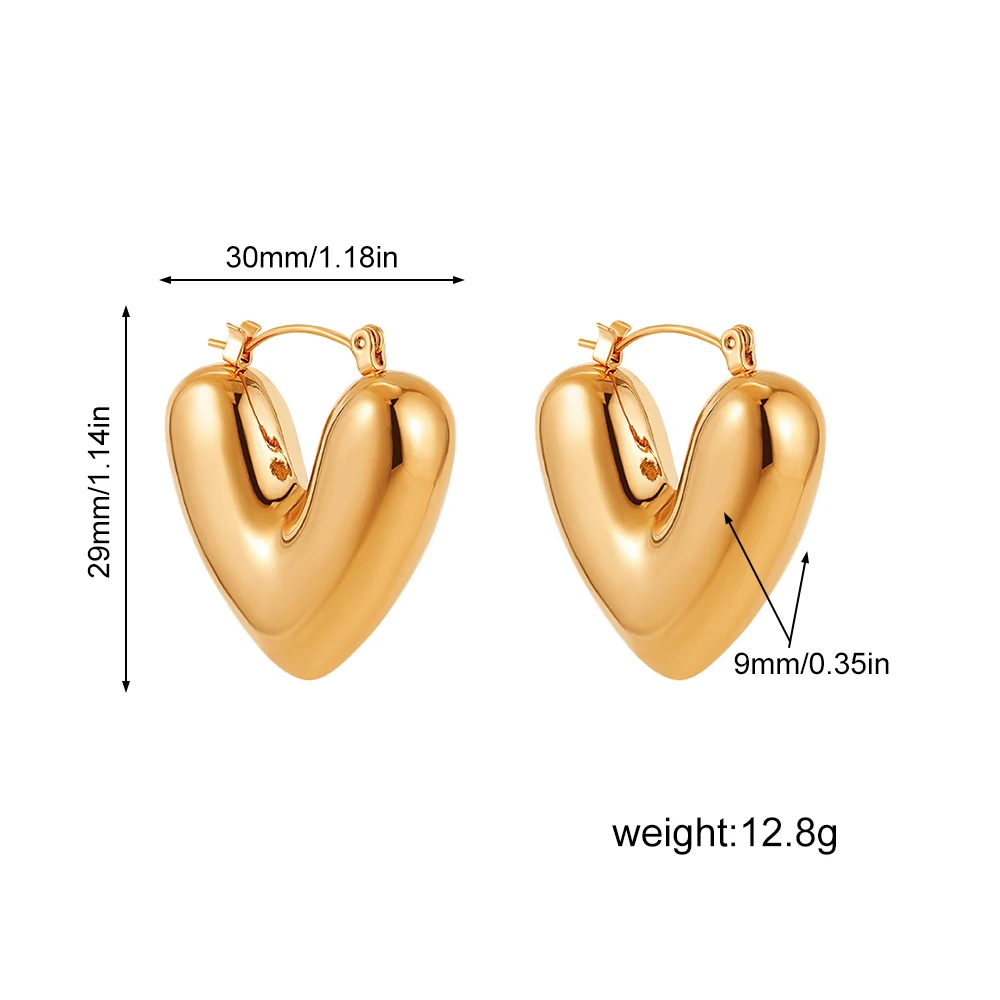 Vintage Gold Plated Metal thick heart Earrings for Women Fashion Geometric Stainless Steel Earring Party Jewelry Gifts