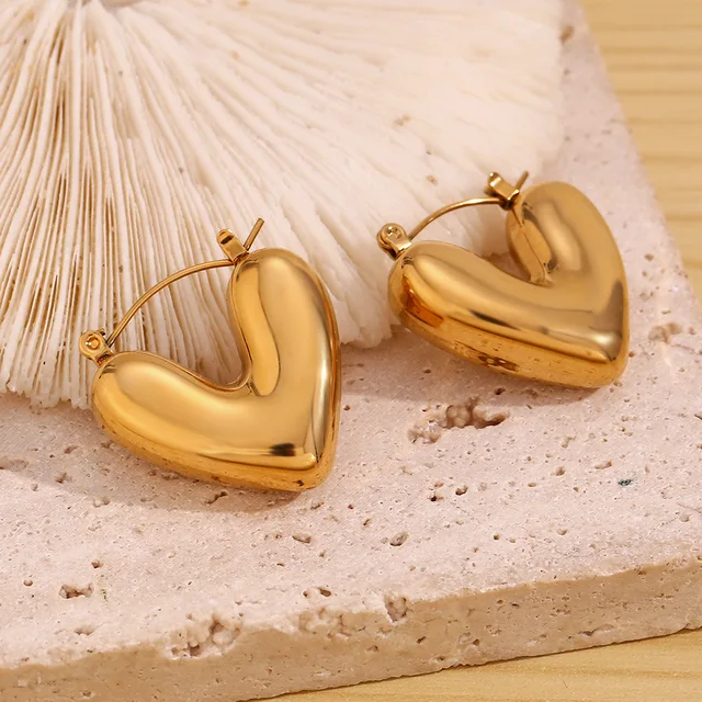 Vintage Gold Plated Metal thick heart Earrings for Women Fashion Geometric Stainless Steel Earring Party Jewelry Gifts