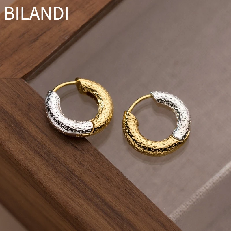 Bilandi Modern Jewelry European and American Design Splicing Color Metal Earrings For Women Fashion Accessories 2024 Trend New