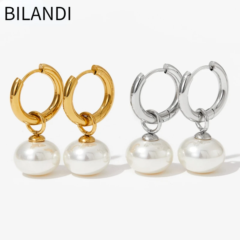 Bilandi Fashion Jewelry High Quality Hoop Simulated Pearls Drop Earrings For Women Wedding Gifts 2024 Trend New
