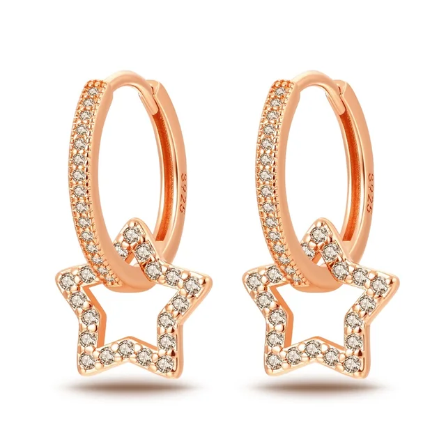 Sparkling 925 Sterling Silver Rose Gold & Gold Simple Star Pendant K Rose Earrings Women's Star Watching Jewelry Accessories