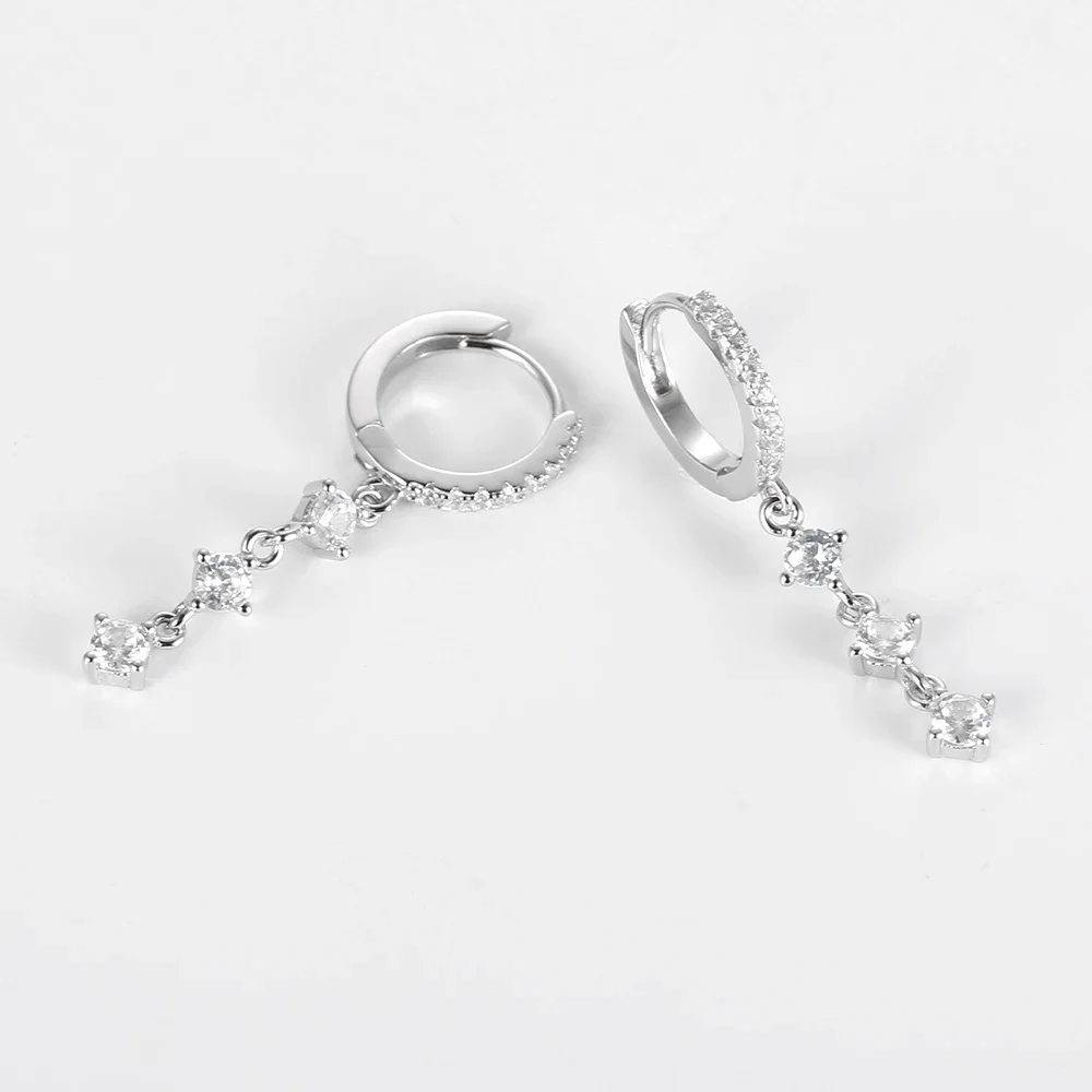 Crystals 925 Silver Zircon Diamond Charms Tassel Dangle Earrings Three Water Drop Crystal Pendant Circle Earrings Gift