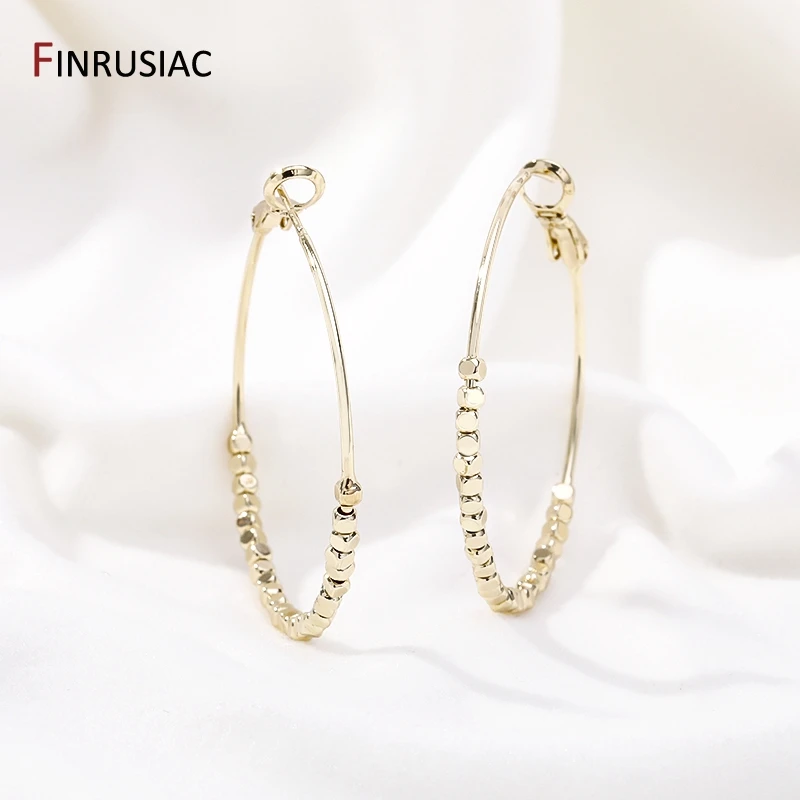 Trendy Large Beaded 14K Gold Plated Brass Hoop Earrings  For Women Basketball Wives Loop Earrings Party Jewelry Gift