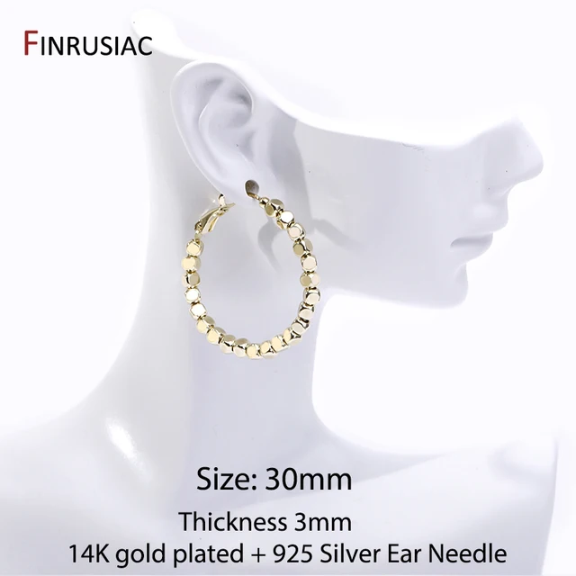 Trendy Large Beaded 14K Gold Plated Brass Hoop Earrings  For Women Basketball Wives Loop Earrings Party Jewelry Gift