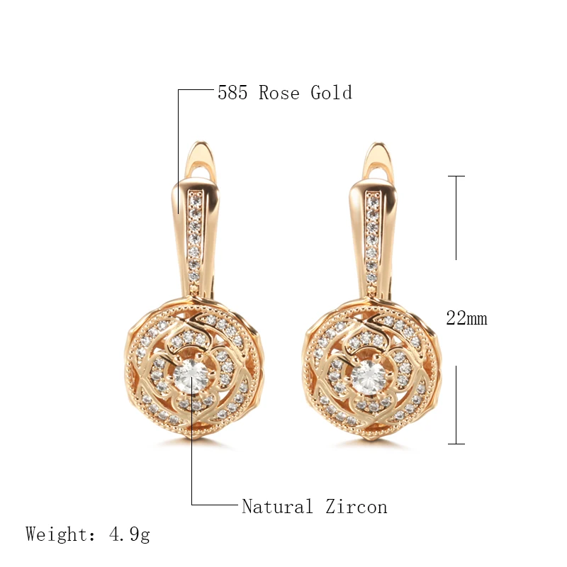Kinel 585 Rose Gold Color Flower Drop Earrings for Women Micro Inlay Natural Zircon Accessories Vintage Fine Daily Jewelry