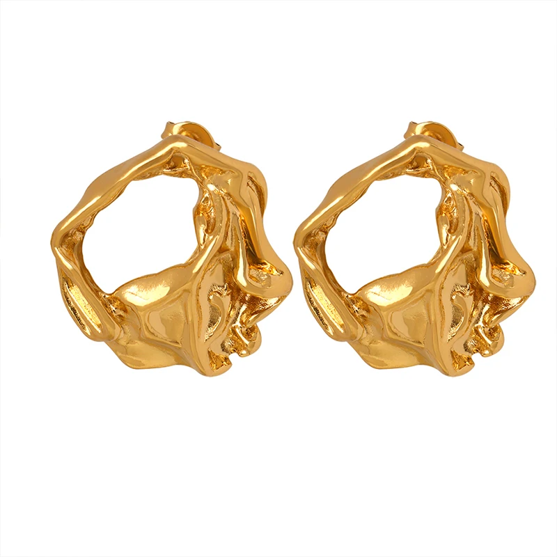 Folded Geometric Design Earrings Personalized Hollow Embossed Exaggerating Style Earrings with Creative Colorless Jewelry