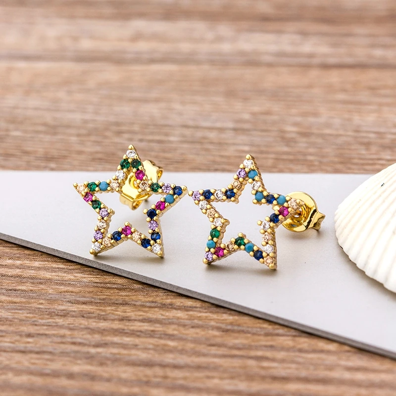Top Quality 28 Styles Rainbow Cross Stud Earrings Gold Color Micro Pave CZ Delicate Fashion Women Girls Fine Party Jewelry Gift