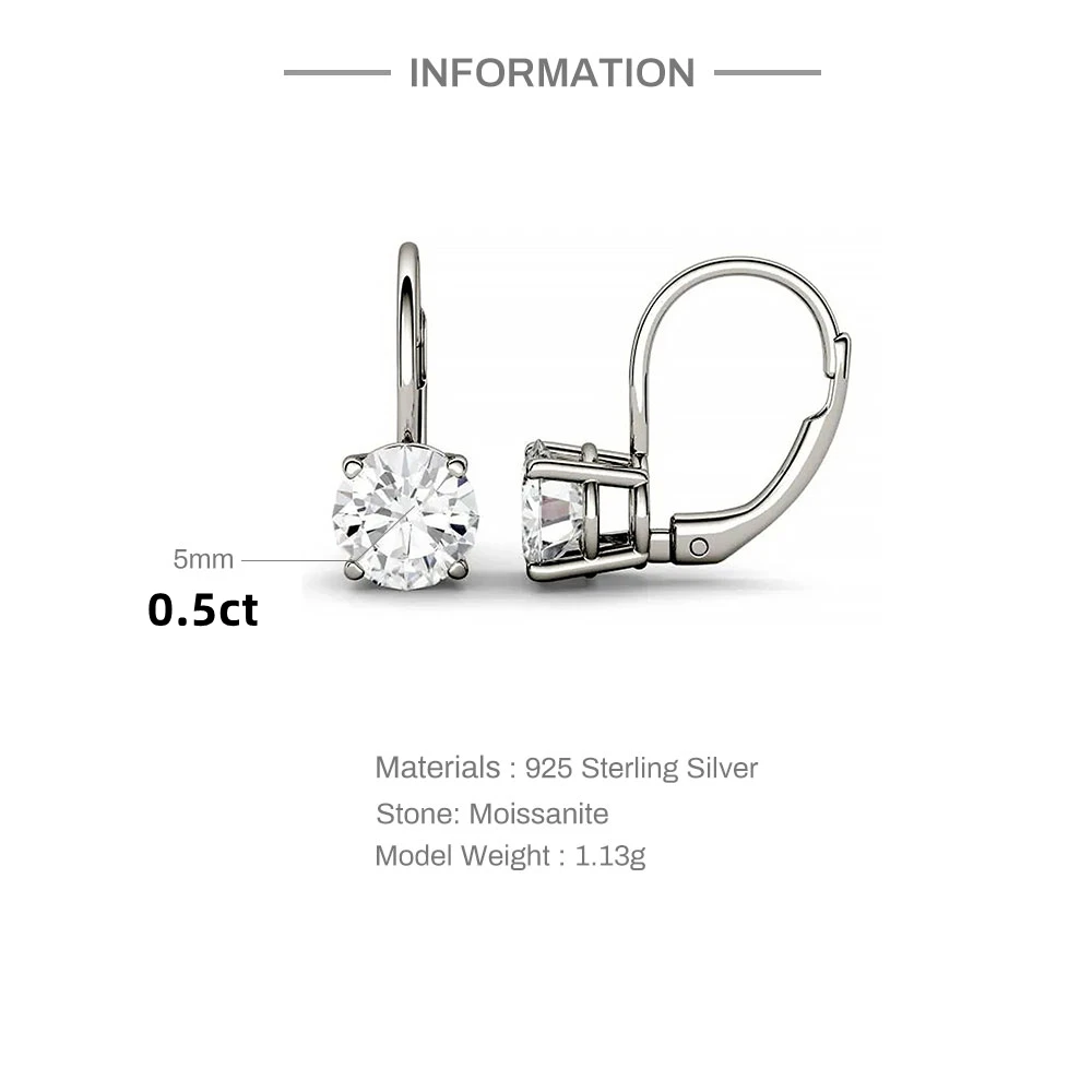 BOAKO D Color Moissanite Earrings 925 Silver Non-allergic 0.5 CT Moissanite Jewelry Luxury 1 Pair wedding Earrings Gift 2022