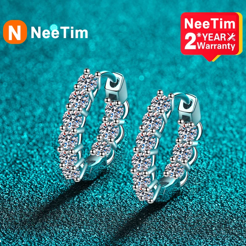 NeeTim 1.8CT D Color Moissanite Hoop Earring 925 Sterling Silver Plated with 18k Gold Earrings for Women Party Wedding Jewelry