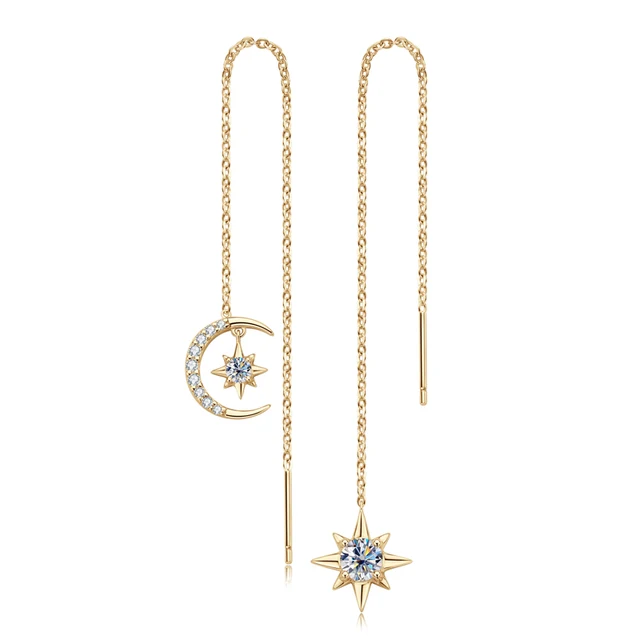 IOGOU 925 Sterling Silver Long Dangle Threader Earrings Moissanite Drop Earrings Moon Ear Line Chain for Women New In Jewelry