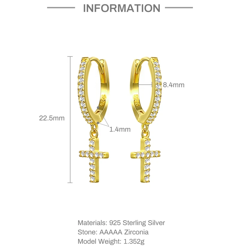 LENNIK Real 925 Sterling Silver Fashion Personality Cross Hoop Earring For Women Zircon Bride Wedding Party Fine S925 Jewelry