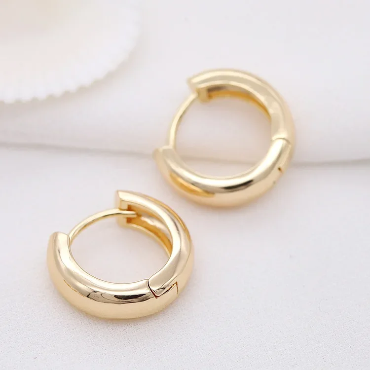 4PCS 24K Gold Color Brass Simple Round Circle Hoop Earrings Gold plated  Earring Jewelry Accessories For Women
