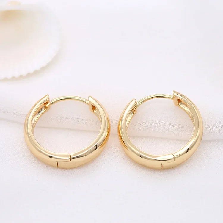4PCS 24K Gold Color Brass Simple Round Circle Hoop Earrings Gold plated  Earring Jewelry Accessories For Women