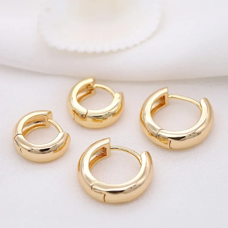 4PCS 24K Gold Color Brass Simple Round Circle Hoop Earrings Gold plated  Earring Jewelry Accessories For Women