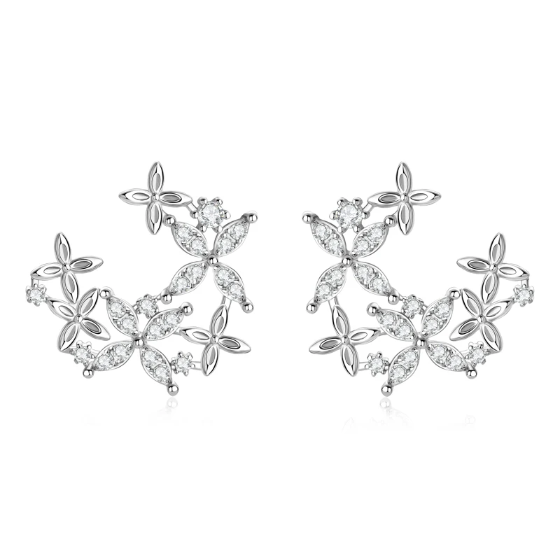 D Moissanite Stud Earrings for Girls 925 Sterling Silver 14k Gold Plated Four-leaf Clover Earrings Accessories Women's Jewelry