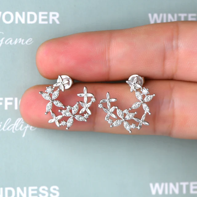 D Moissanite Stud Earrings for Girls 925 Sterling Silver 14k Gold Plated Four-leaf Clover Earrings Accessories Women's Jewelry