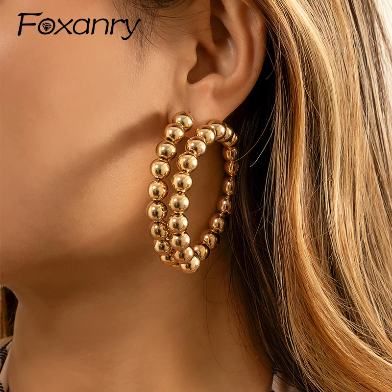 Foxanry 1 Pair Round Geometric Earrings For Women Exaggerated Trendy Classic Personality Prevent Allergy Ear Needle Jewelry Gift