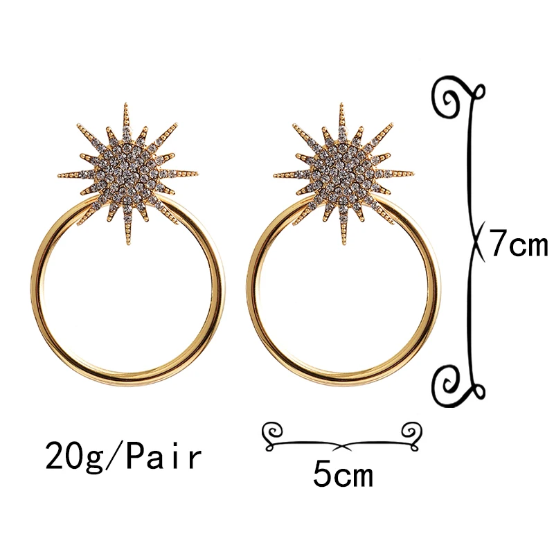 Fashion Punk Gold Color Earrings For Women Alloy Round Crystal Dangle Earrings Ladies Metal Earring jewelry Accessories