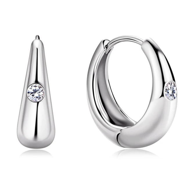 IOGOU Real 2.5mm Moissanite Huggie Hoop Earrings for Women Silver 925 Thick Chunky Hoops Earrings Trend 2023 Birthday Jewelry