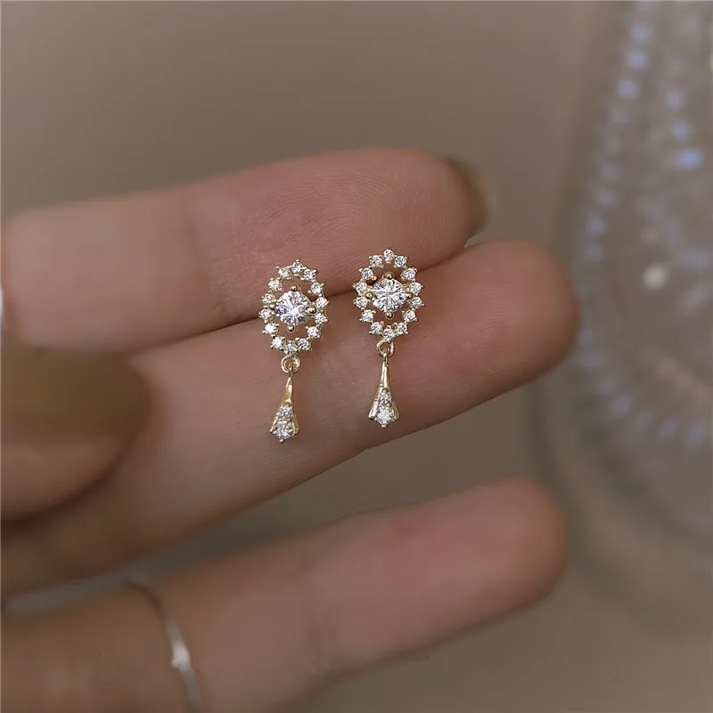 925 Sterling Silver French High-Quality Crystal Tassel Drop Plating 14k Gold Earrings Women Noble Luxury Wedding Gift Jewelry