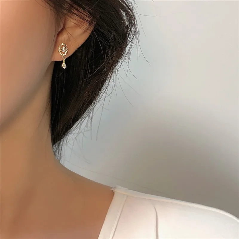 925 Sterling Silver French High-Quality Crystal Tassel Drop Plating 14k Gold Earrings Women Noble Luxury Wedding Gift Jewelry