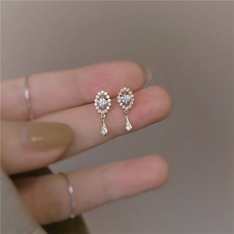 925 Sterling Silver French High-Quality Crystal Tassel Drop Plating 14k Gold Earrings Women Noble Luxury Wedding Gift Jewelry