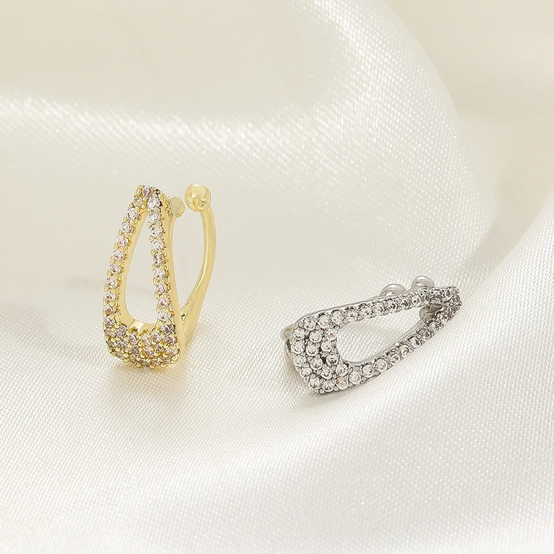 JWER 1PC Elegant Interweave Earrings Rhinestone Pearl Ear Bone Clip Without Ear Hole Sweet for Women Ear Cuff Jewellery