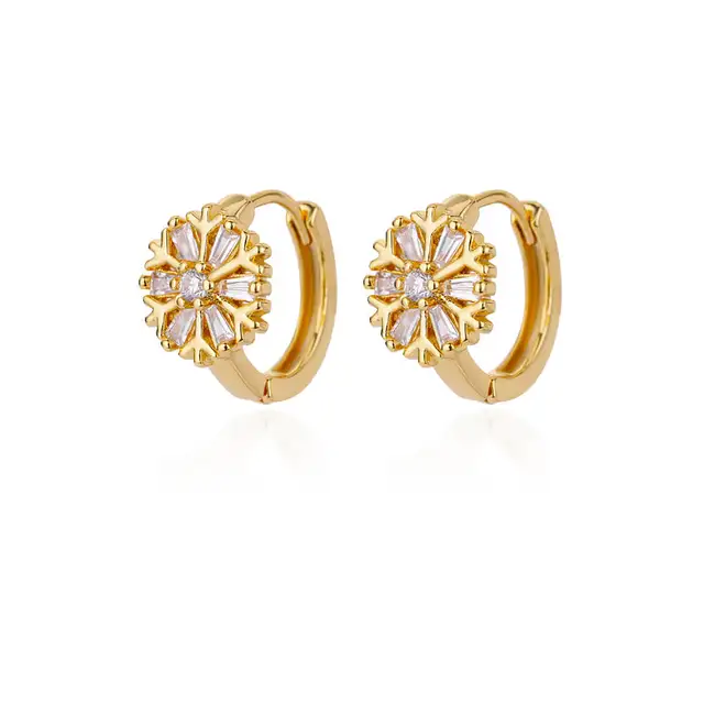 Zircon Snowflake Earrings For Women Gold Color Stainless Steel Flower Geometric Hoop Earring Aesthetic Luxury Wedding Jewerly