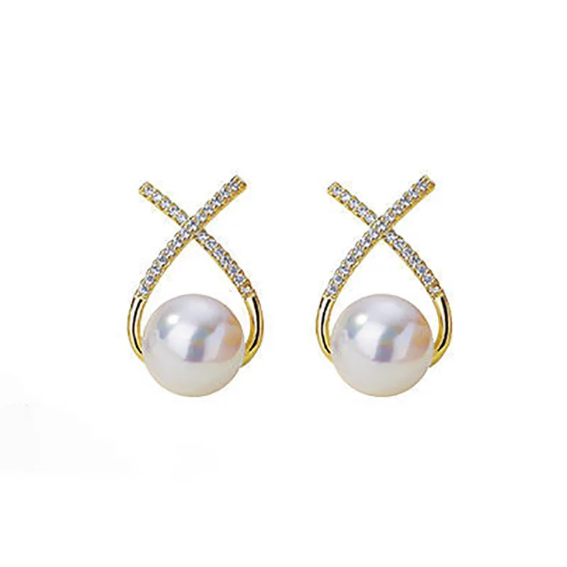 Inlaid Rhinestone Pearl Stud Earrings Women Personality Fashion Unique Design Earrings Wedding Jewelry Birthday Gift