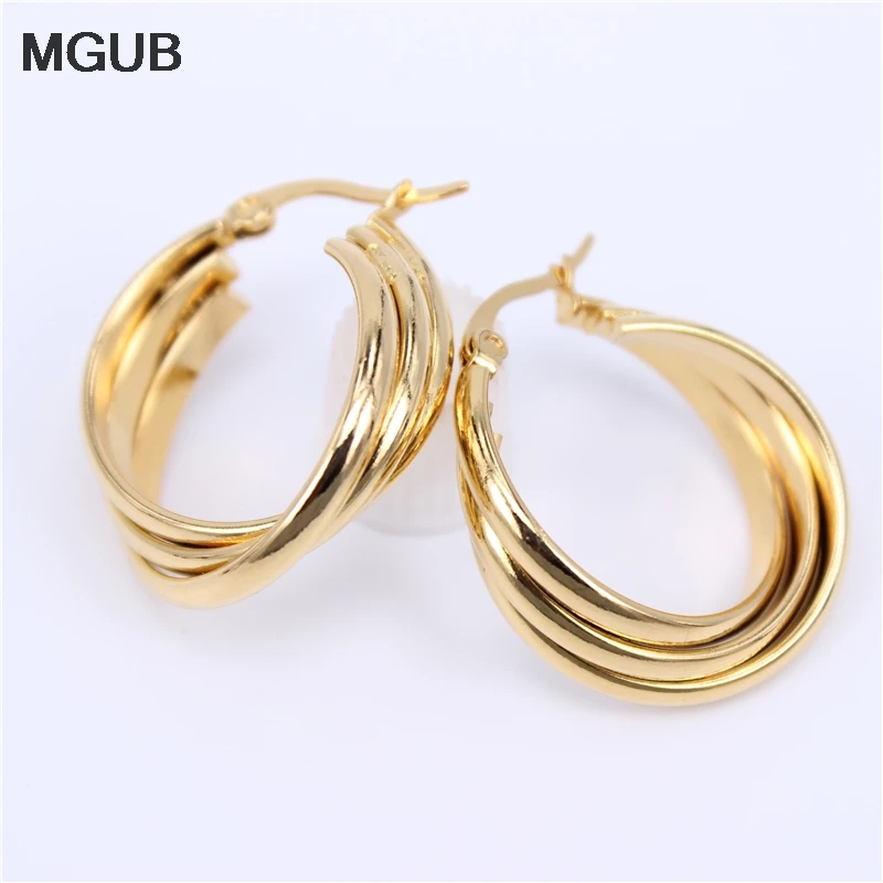 Top Quality smooth Two styles Stainless Steel Hoop Earrings Big Circle Fashion Jewelry for Women Gold Color Earrings LH701