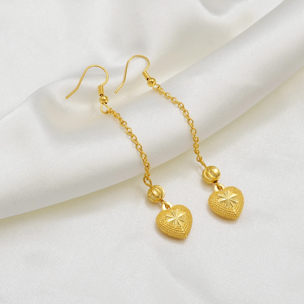 Anniyo Long Heart Stud Earrings Women Girls Gold Color Jewelry Birthday Party African Arab Ornaments Mom Girlfriend  122625
