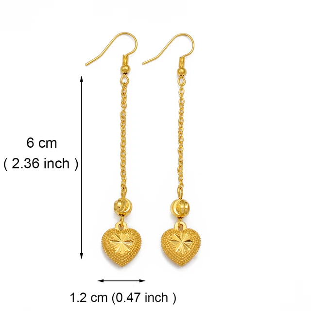 Anniyo Long Heart Stud Earrings Women Girls Gold Color Jewelry Birthday Party African Arab Ornaments Mom Girlfriend  122625