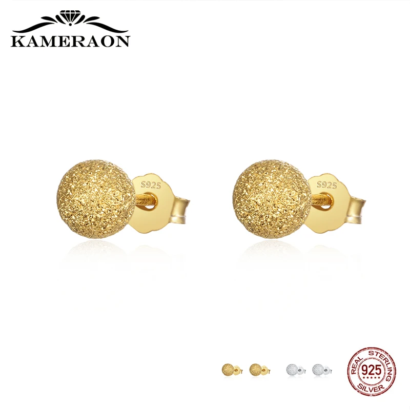 Original 925 Silver Stud Earring Women Enamel Round Frosted Astigmatism Gold Fashion Jewelry Female CatkinsProduct sellpoints