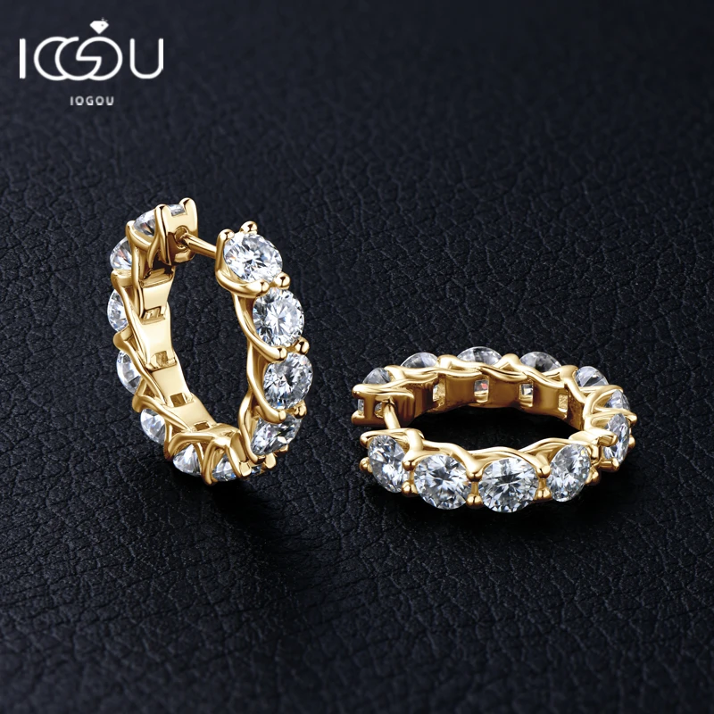 IOGOU Luxury Full 4.0mm Moissanite Hoops Earrings for Women 925 Silver Total 3.3ct Diamond Earrings Engagement Birthday Jewelry